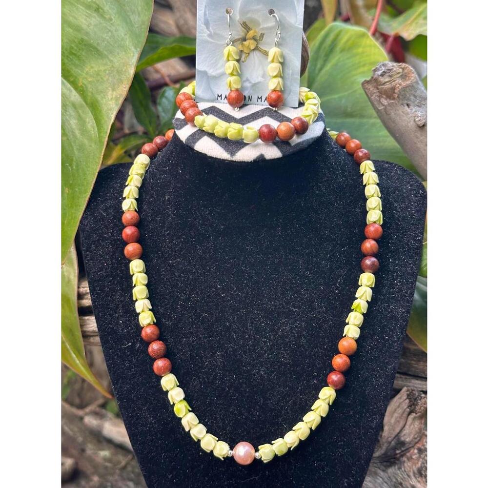 Pakalana & ‘Iliahi Necklace Edison Pearl Earrings Bracelet Set Sterling Silver